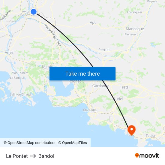 Le Pontet to Bandol map