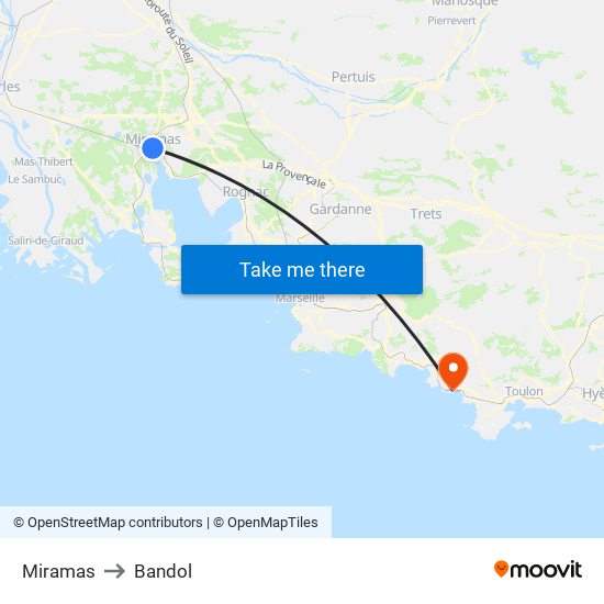 Miramas to Bandol map