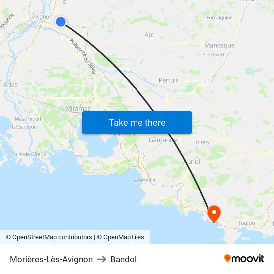 Morières-Lès-Avignon to Bandol map