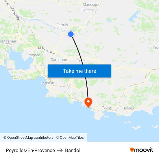Peyrolles-En-Provence to Bandol map
