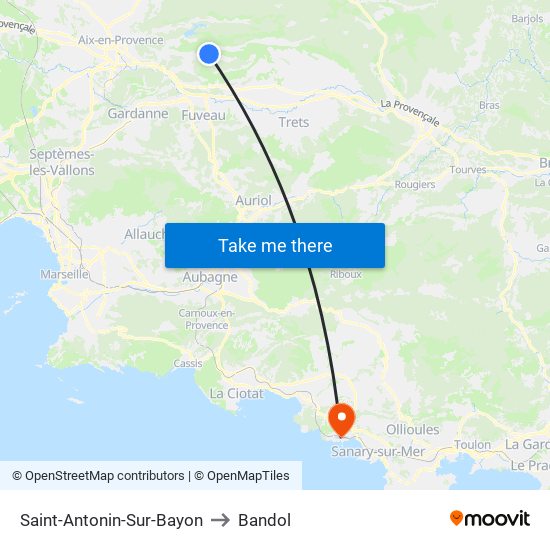 Saint-Antonin-Sur-Bayon to Bandol map