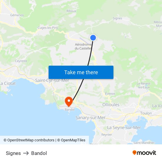 Signes to Bandol map