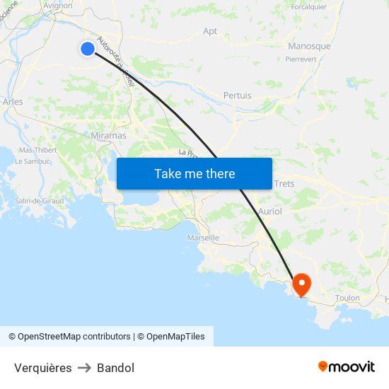 Verquières to Bandol map