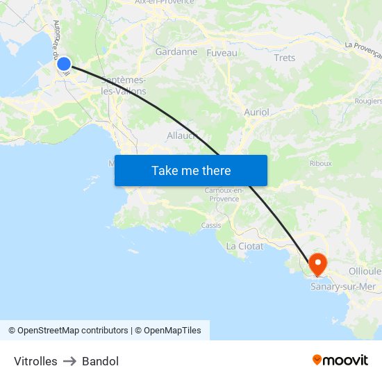 Vitrolles to Bandol map