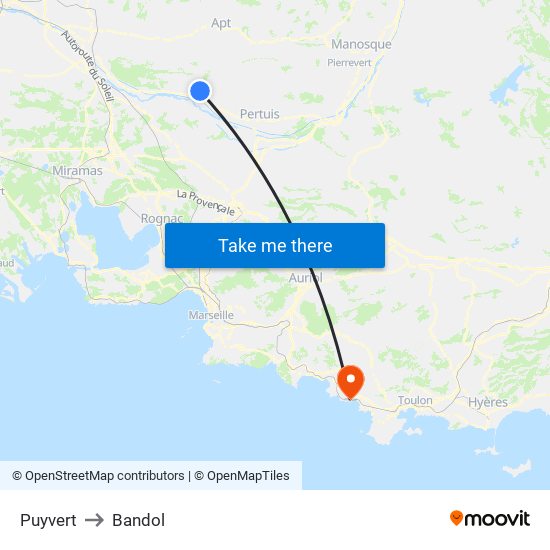 Puyvert to Bandol map