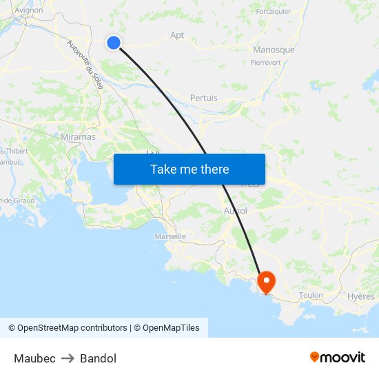 Maubec to Bandol map