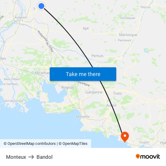 Monteux to Bandol map