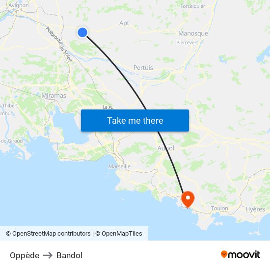 Oppède to Bandol map