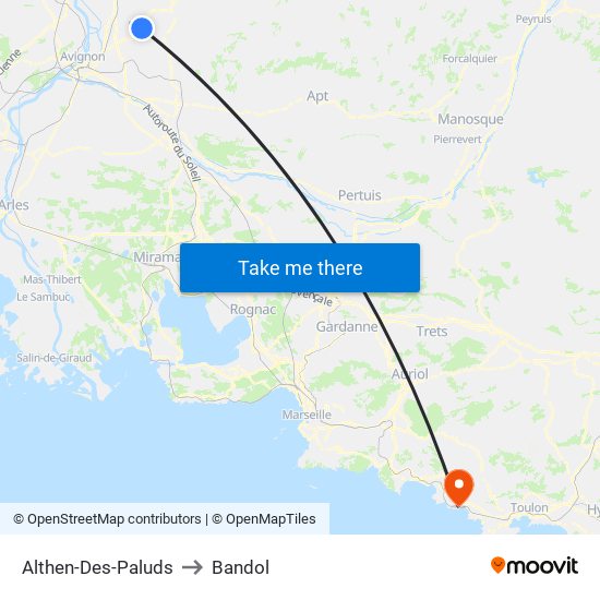 Althen-Des-Paluds to Bandol map