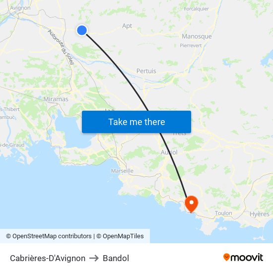 Cabrières-D'Avignon to Bandol map