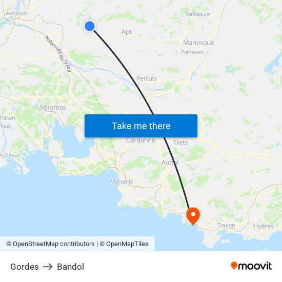 Gordes to Bandol map