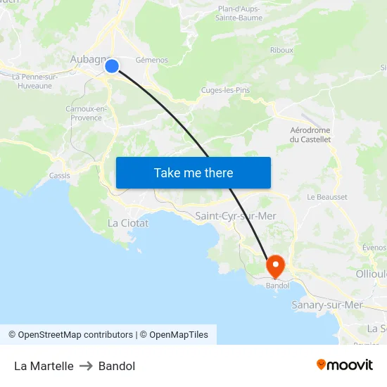 La Martelle to Bandol map