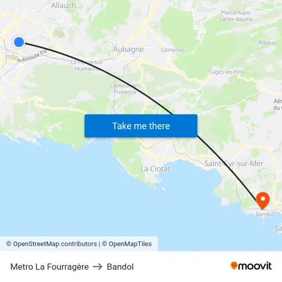 Metro La Fourragère to Bandol map