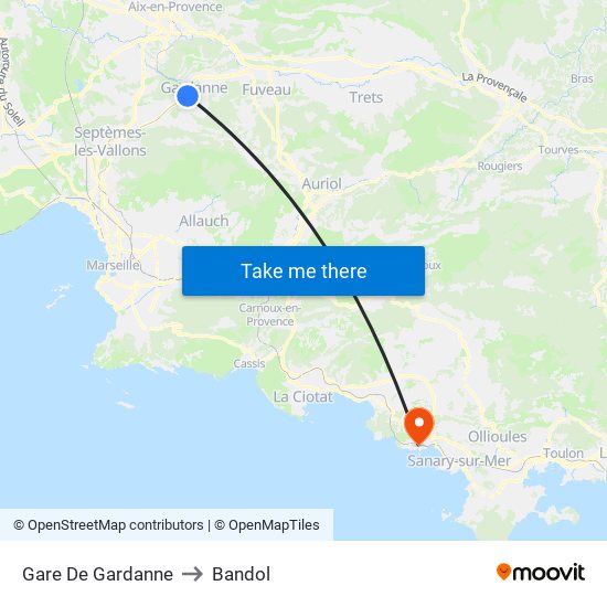 Gare De Gardanne to Bandol map
