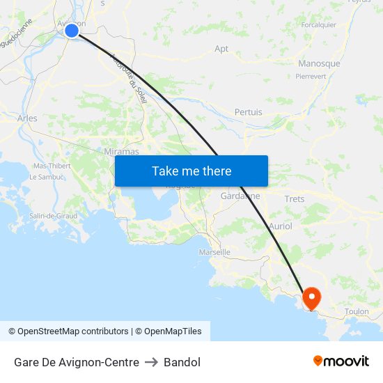 Gare De Avignon-Centre to Bandol map