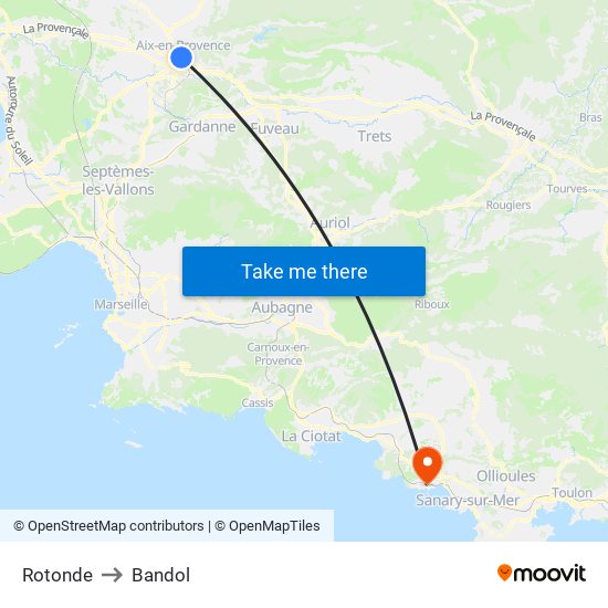 Rotonde to Bandol map