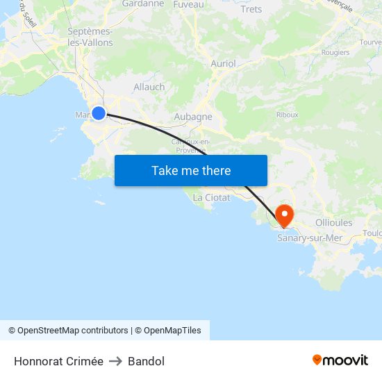 Honnorat Crimée to Bandol map