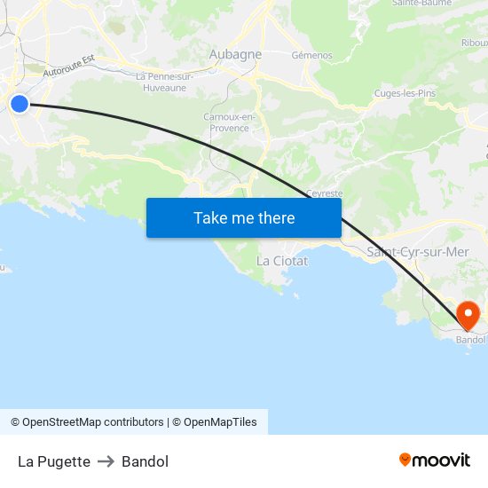La Pugette to Bandol map