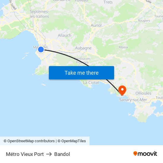 Métro Vieux Port to Bandol map