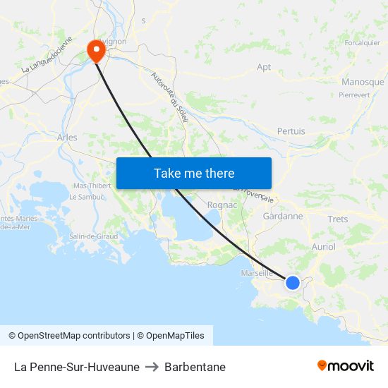 La Penne-Sur-Huveaune to Barbentane map