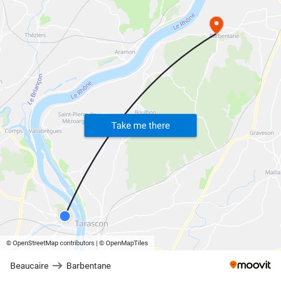 Beaucaire to Barbentane map