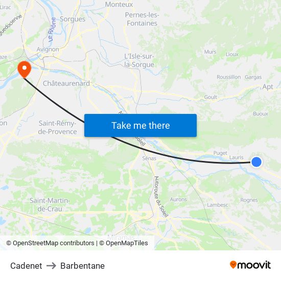 Cadenet to Barbentane map