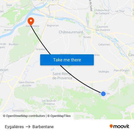 Eygalières to Barbentane map