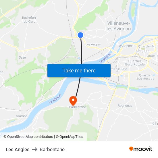 Les Angles to Barbentane map