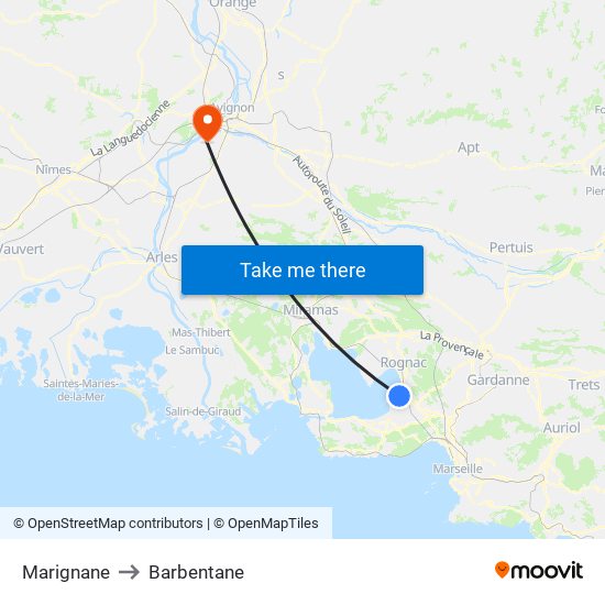 Marignane to Barbentane map