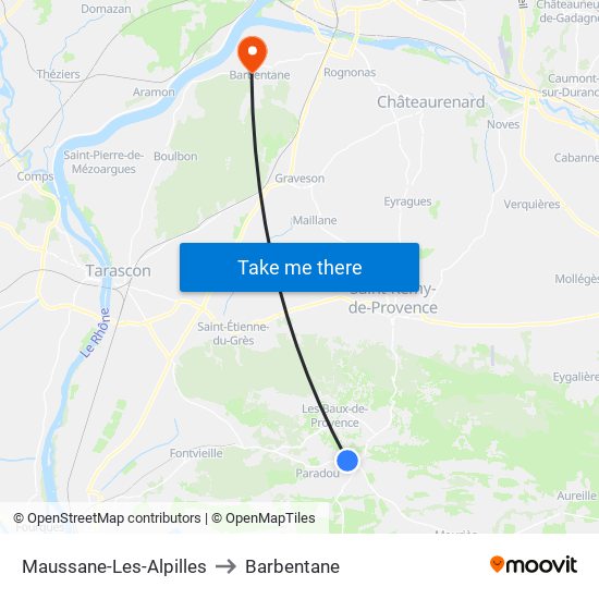 Maussane-Les-Alpilles to Barbentane map