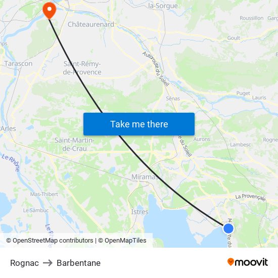 Rognac to Barbentane map