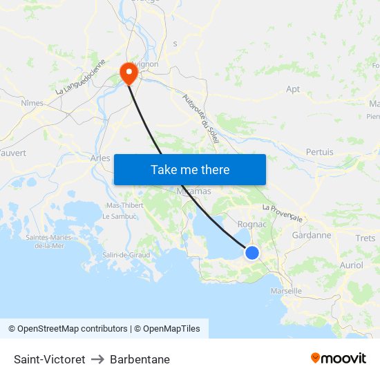 Saint-Victoret to Barbentane map