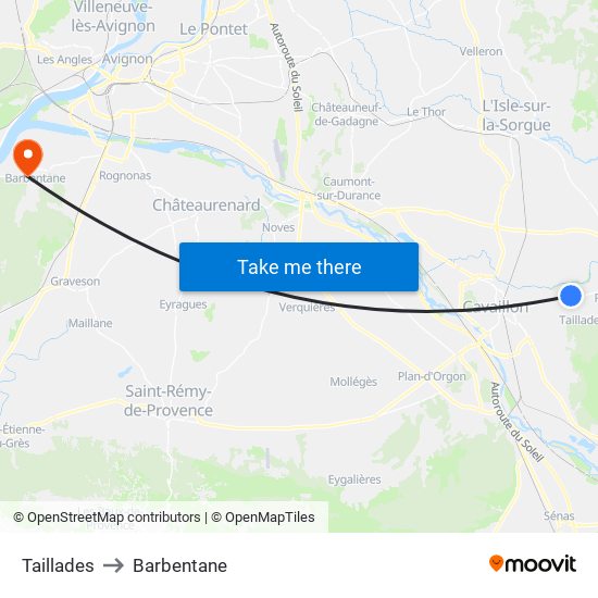 Taillades to Barbentane map