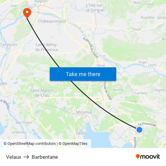 Velaux to Barbentane map