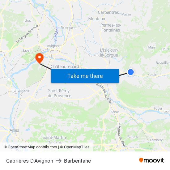 Cabrières-D'Avignon to Barbentane map