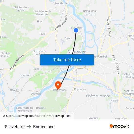 Sauveterre to Barbentane map