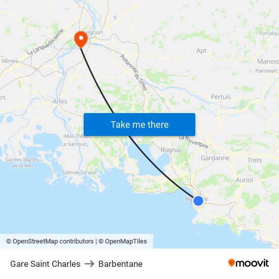 Gare Saint Charles to Barbentane map