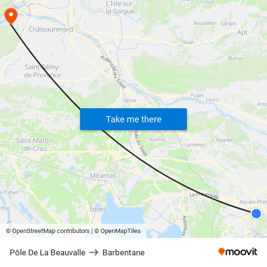 Pôle De La Beauvalle to Barbentane map