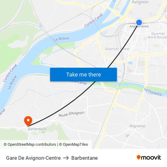 Gare De Avignon-Centre to Barbentane map