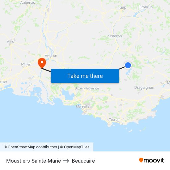 Moustiers-Sainte-Marie to Beaucaire map