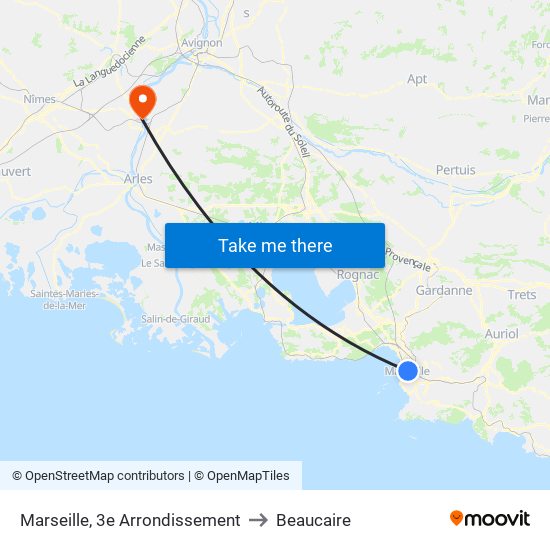 Marseille, 3e Arrondissement to Beaucaire map