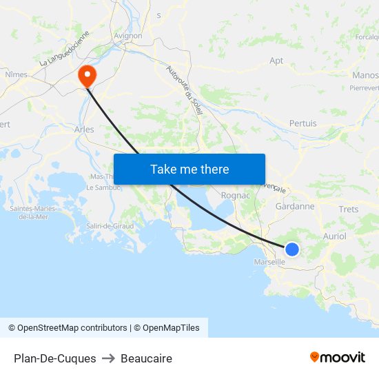 Plan-De-Cuques to Beaucaire map