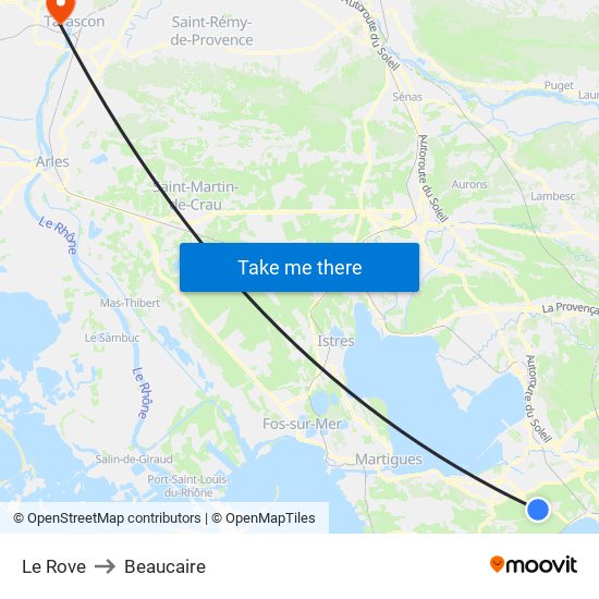 Le Rove to Beaucaire map