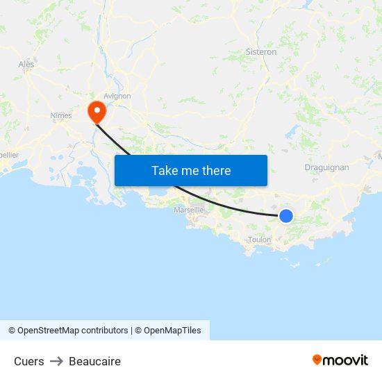 Cuers to Beaucaire map