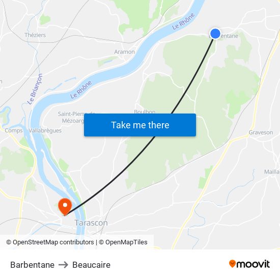 Barbentane to Beaucaire map