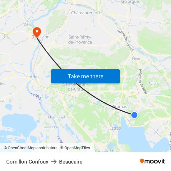 Cornillon-Confoux to Beaucaire map