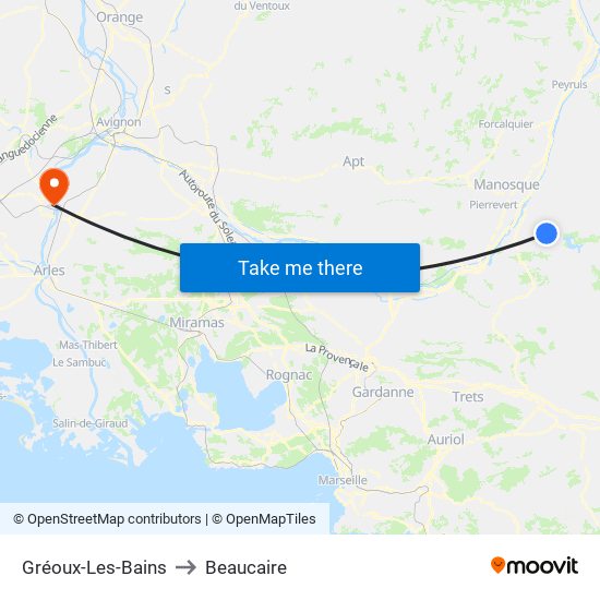 Gréoux-Les-Bains to Beaucaire map