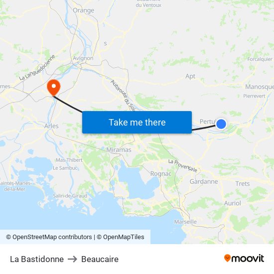 La Bastidonne to Beaucaire map
