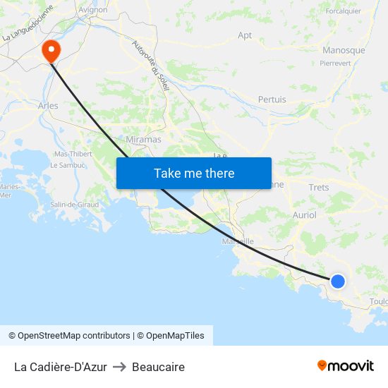 La Cadière-D'Azur to Beaucaire map
