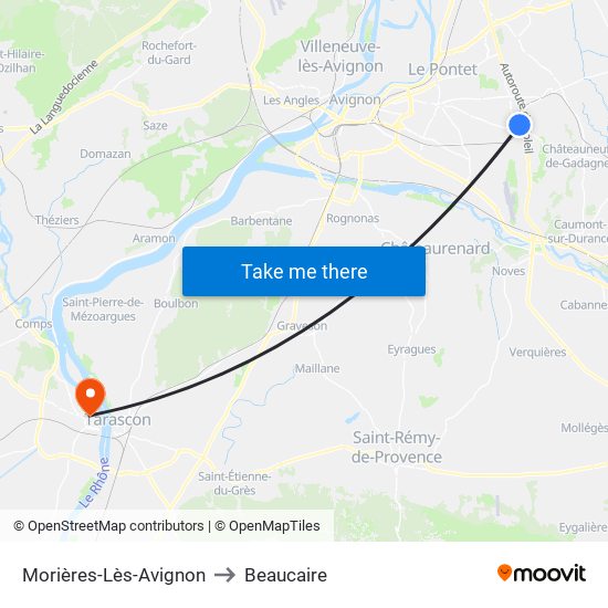 Morières-Lès-Avignon to Beaucaire map